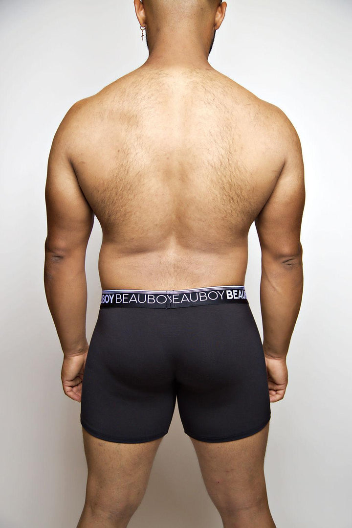 Beauboy Logo men's joxer brief in black – contour pouch boxer brief front view