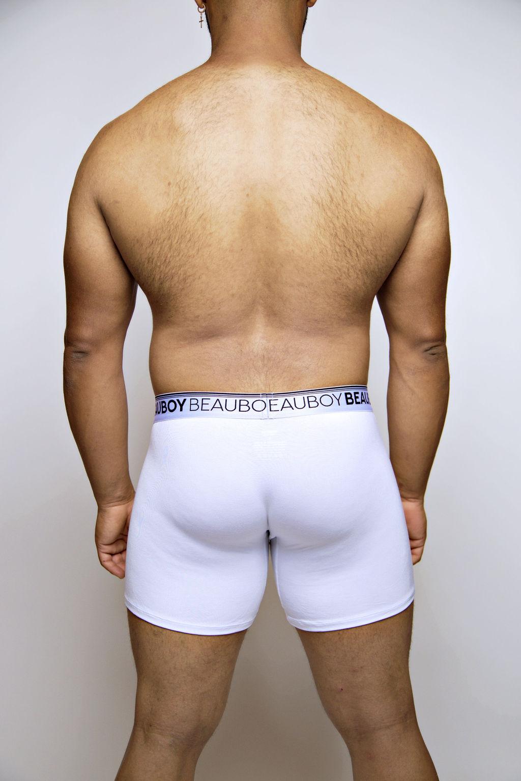 Beauboy Logo men's joxer brief in white – contour pouch boxer brief front view