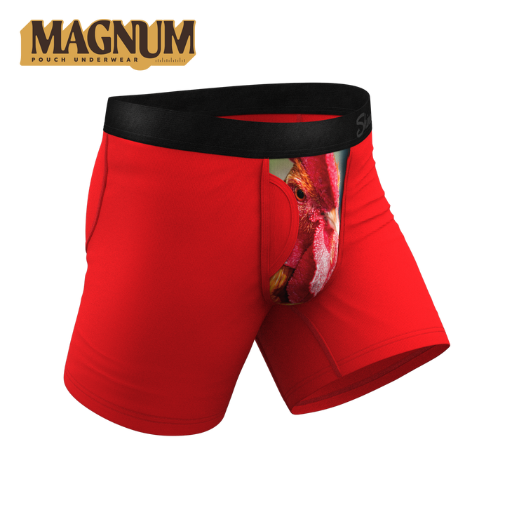 Men's Magnum Big Pouch Boxer Briefs - The Early Risers - Rooster Print