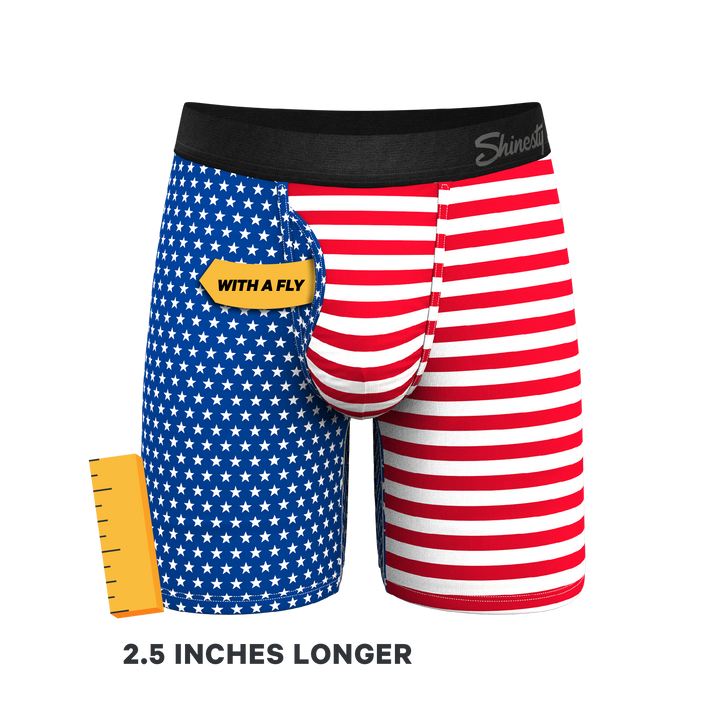 Shinesty The Ellis Island USA flag long leg Ball Hammock underwear with fly – patriotic long leg brief
