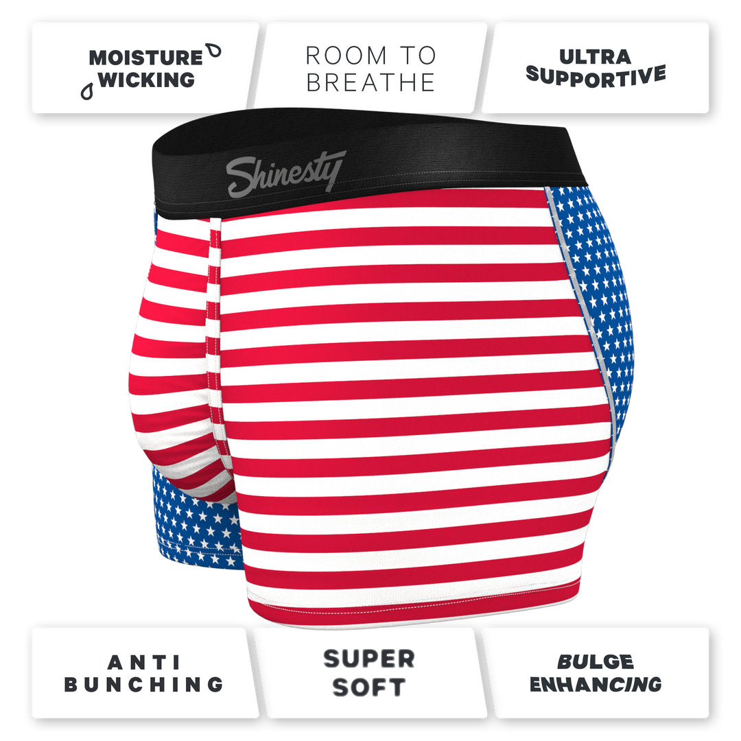 Shinesty The Ellis Island USA flag Ball Hammock pouch trunk underwear – men's patriotic trunk underwear