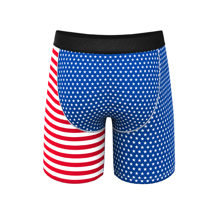 Shinesty The Ellis Island USA flag long leg Ball Hammock underwear with fly – patriotic long leg brief