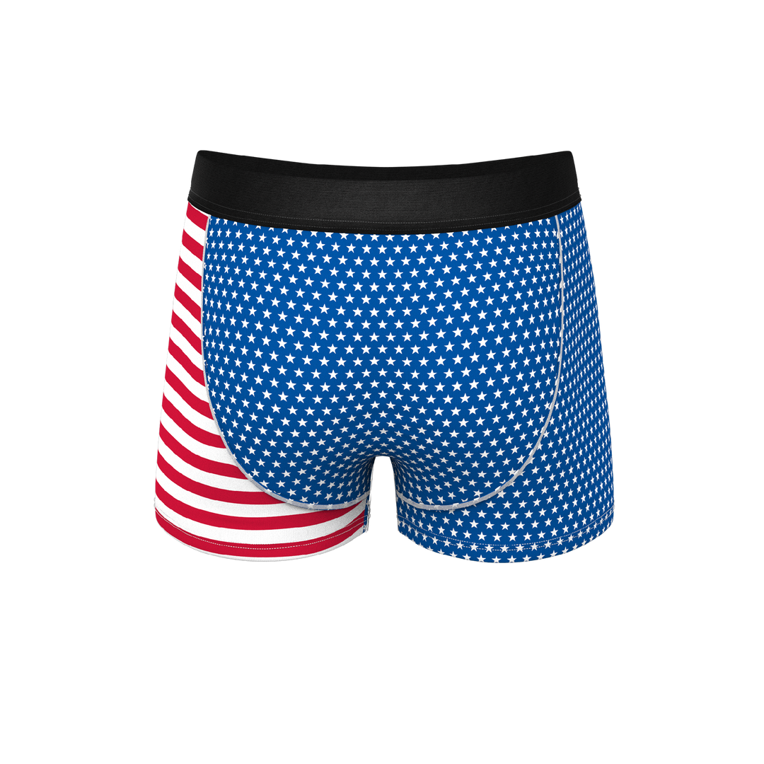 Shinesty The Ellis Island USA flag Ball Hammock pouch trunk underwear – men's patriotic trunk underwear