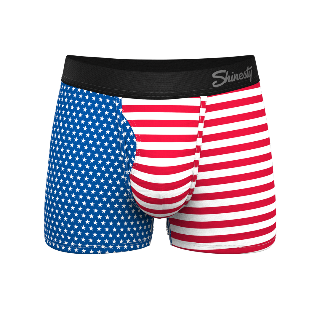 Shinesty The Ellis Island USA flag Ball Hammock pouch trunk underwear – men's patriotic trunk underwear