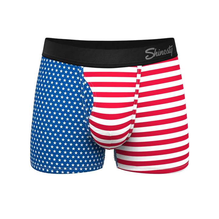 Shinesty The Ellis Island USA flag Ball Hammock pouch trunk underwear – men's patriotic trunk underwear