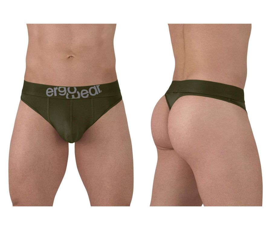 ErgoWear men's dark green HIP thong – moisture-wicking microfiber low-rise underwear