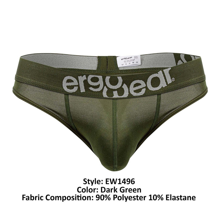 ErgoWear men's dark green HIP thong – moisture-wicking microfiber low-rise underwear
