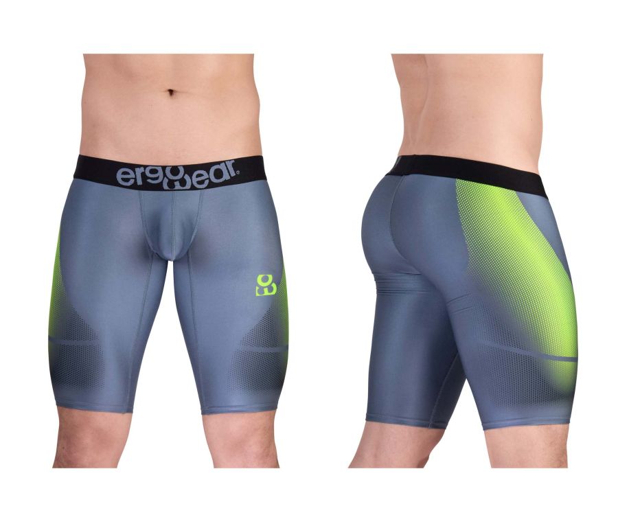 ErgoWear men's gray neon green MAX SE athletic compression shorts – gym active wear