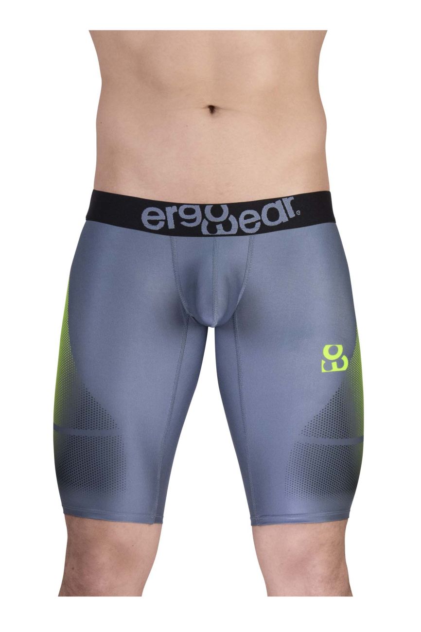 ErgoWear men's gray neon green MAX SE athletic compression shorts – gym active wear