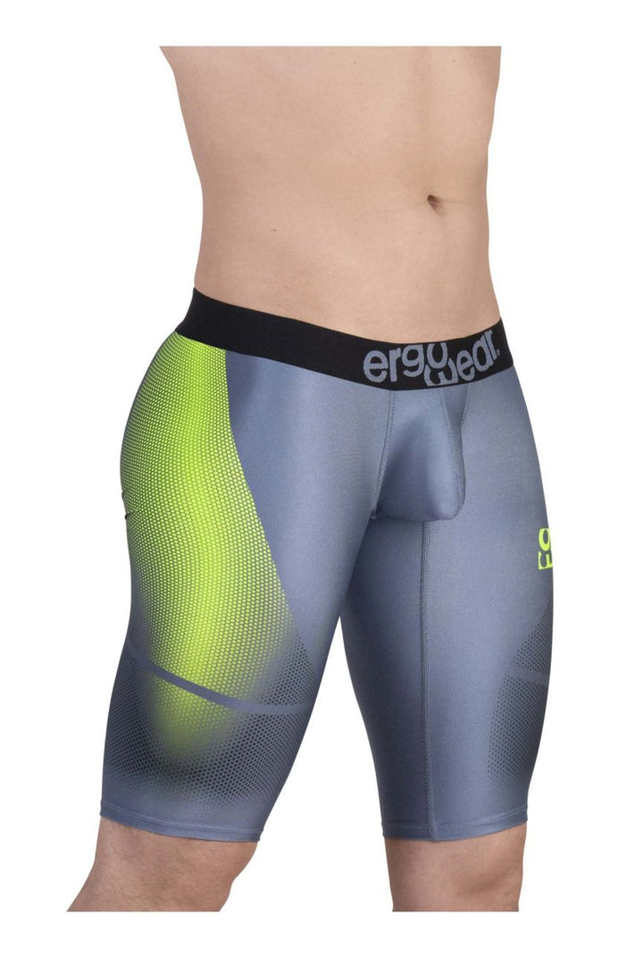 ErgoWear men's gray neon green MAX SE athletic compression shorts – gym active wear