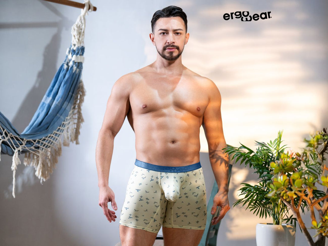 ErgoWear Men's Underwear EW1771 SLK SE Boxer Briefs Color Vanilla-Birds