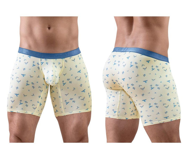 ErgoWear men's vanilla birds print SLK SE boxer briefs – long leg breathable underwear