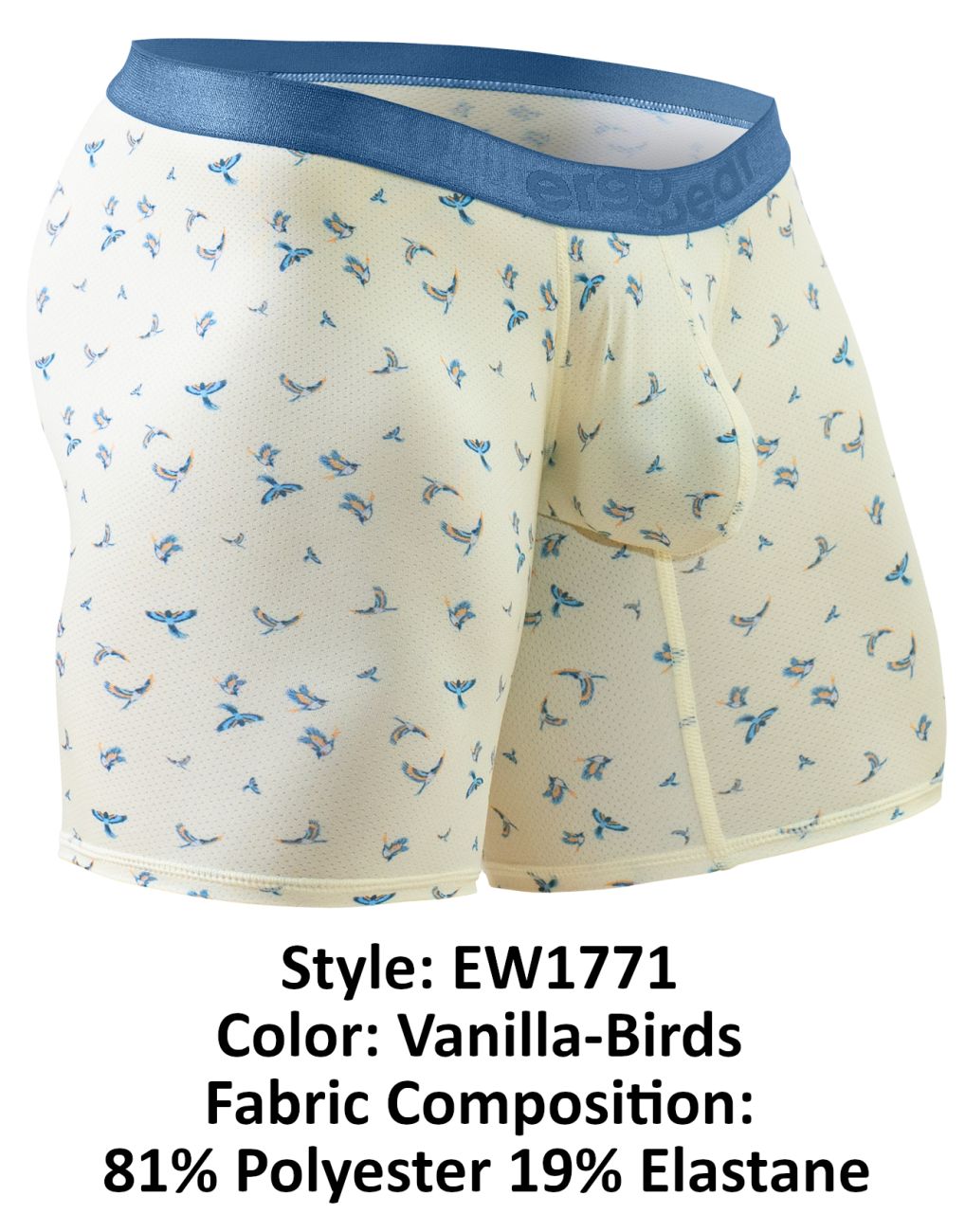 ErgoWear Men's Underwear EW1771 SLK SE Boxer Briefs Color Vanilla-Birds