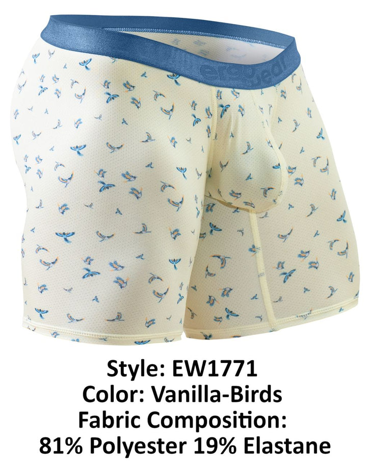 ErgoWear Men's Underwear EW1771 SLK SE Boxer Briefs Color Vanilla-Birds