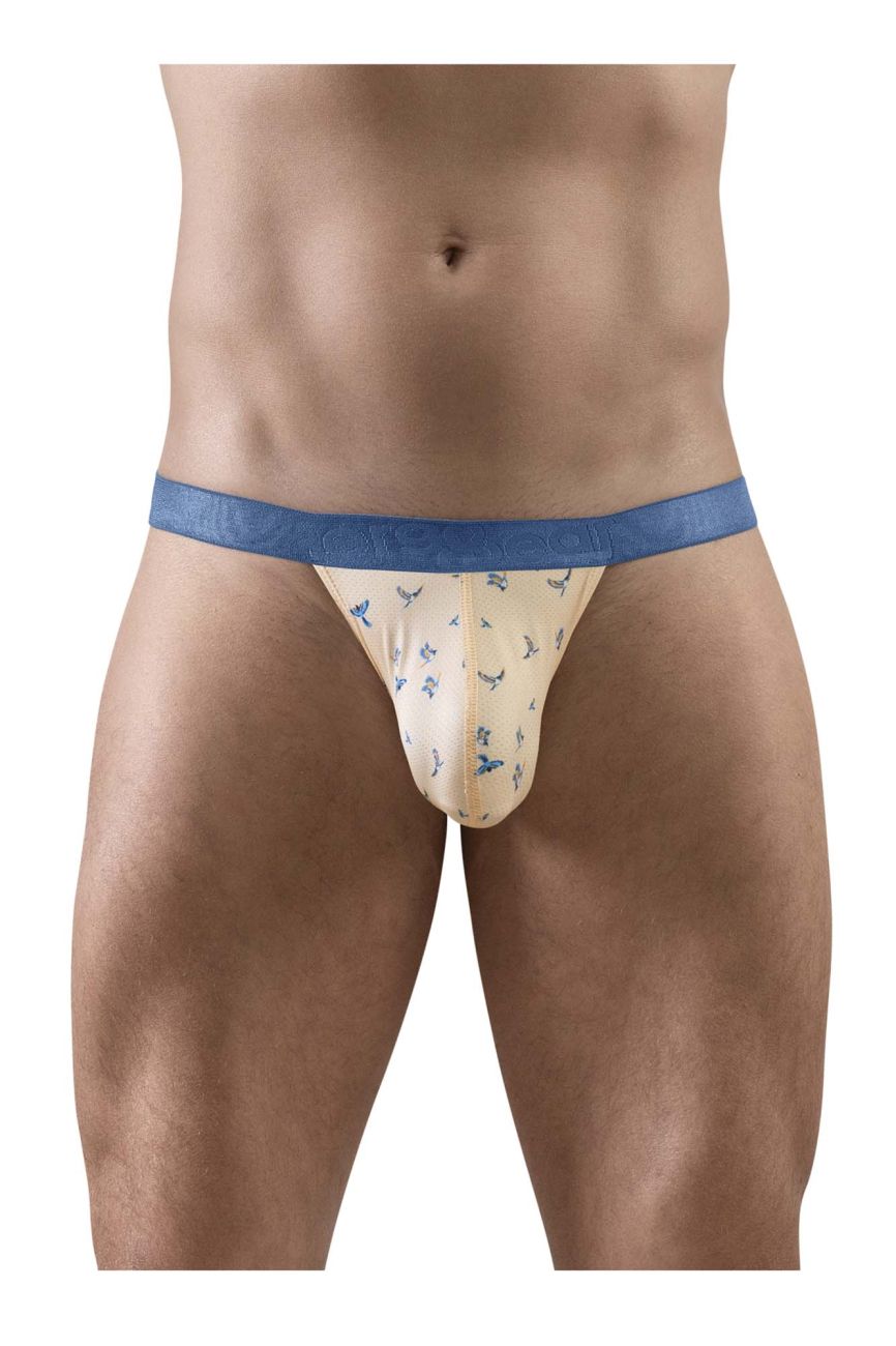 ErgoWear men's peach birds print SLK SE G-string thong – minimal open-back underwear