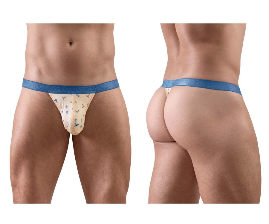 ErgoWear men's peach birds print SLK SE G-string thong – minimal open-back underwear
