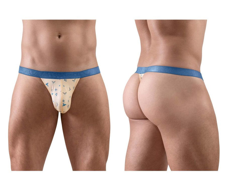 ErgoWear men's peach birds print SLK SE G-string thong – minimal open-back underwear