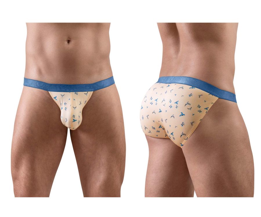 ErgoWear men's peach birds print SLK SE bikini briefs – low-rise flattering underwear