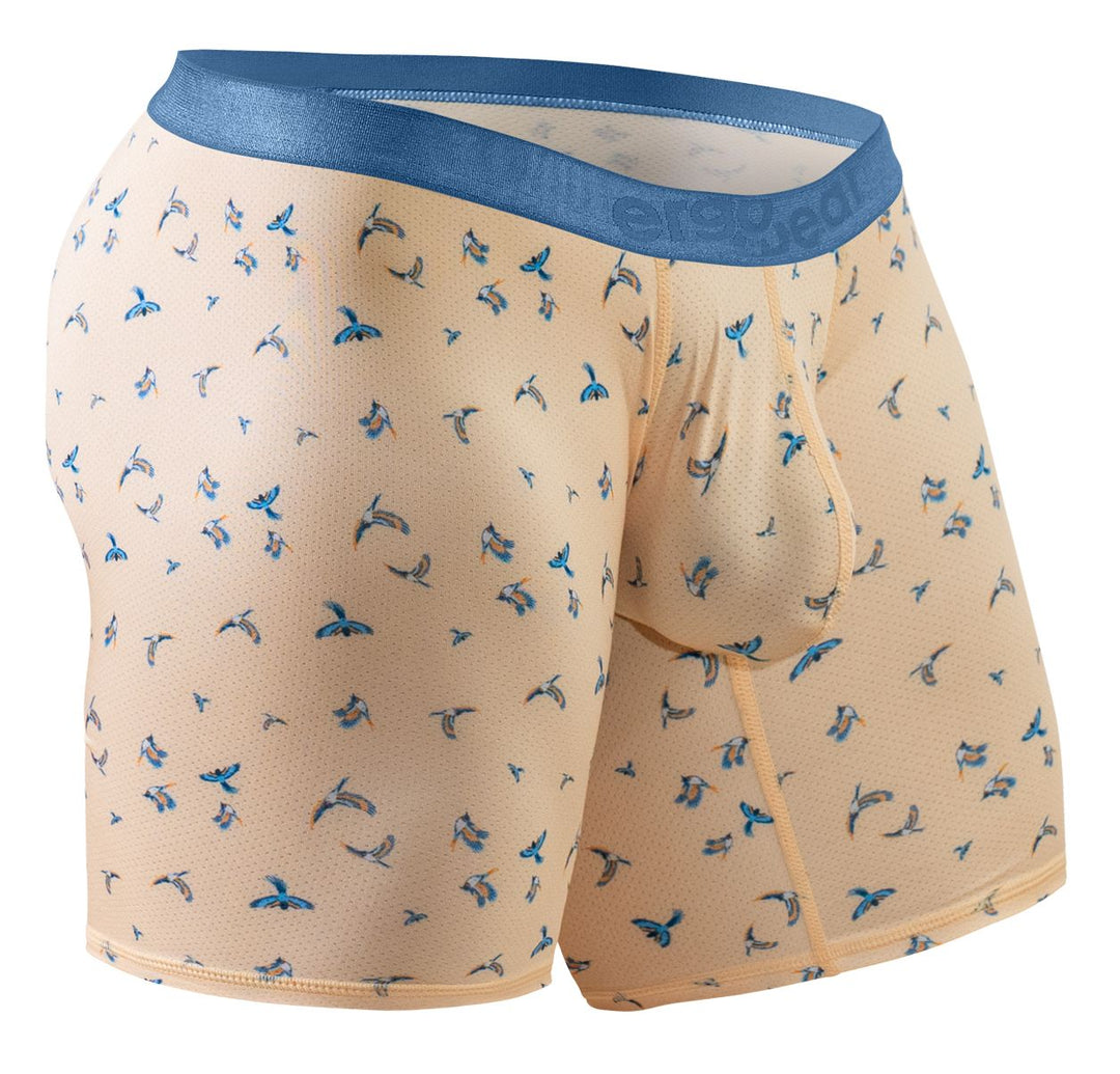 ErgoWear men's peach birds print SLK SE boxer briefs – long leg breathable underwear