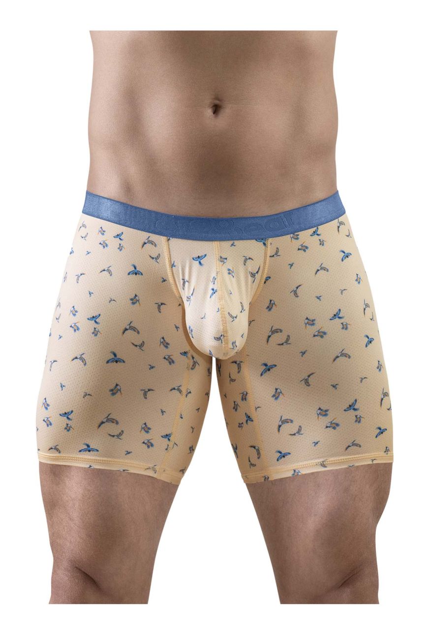 ErgoWear men's peach birds print SLK SE boxer briefs – long leg breathable underwear