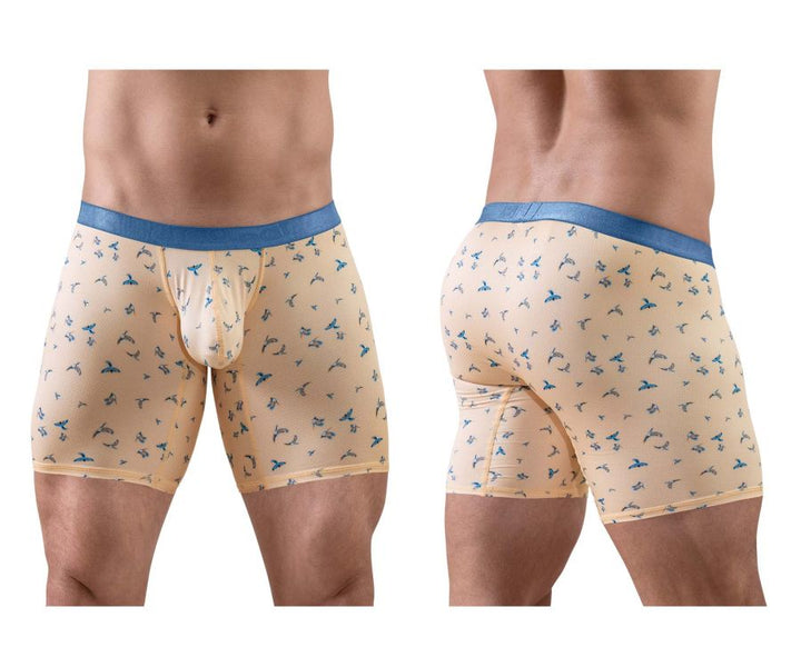 ErgoWear men's peach birds print SLK SE boxer briefs – long leg breathable underwear