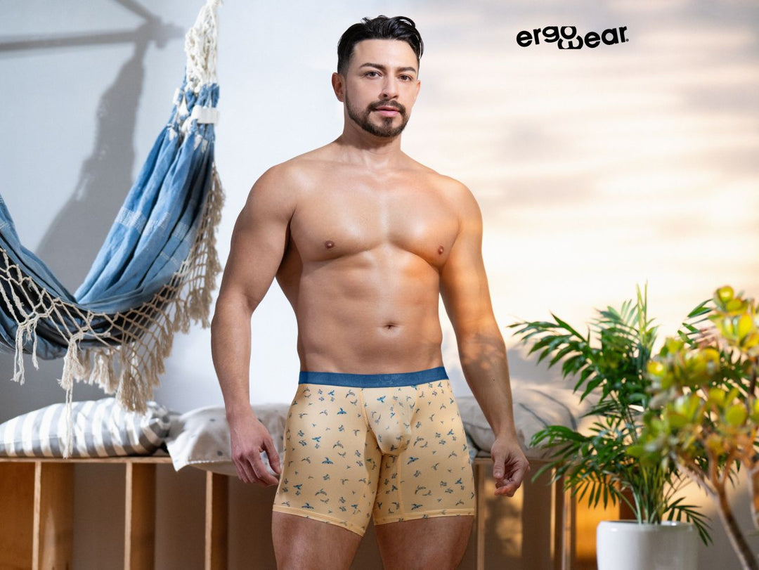 ErgoWear men's peach birds print SLK SE boxer briefs – long leg breathable underwear