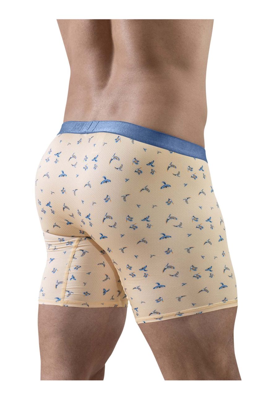 ErgoWear men's peach birds print SLK SE boxer briefs – long leg breathable underwear