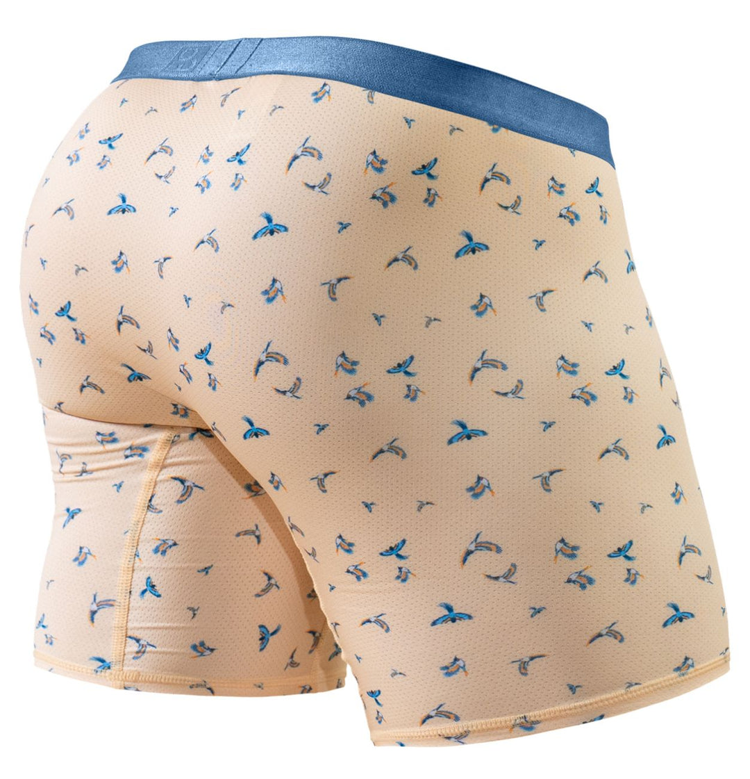 ErgoWear men's peach birds print SLK SE boxer briefs – long leg breathable underwear