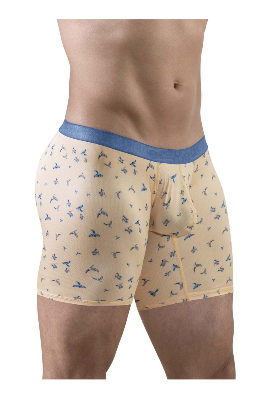 ErgoWear men's peach birds print SLK SE boxer briefs – long leg breathable underwear