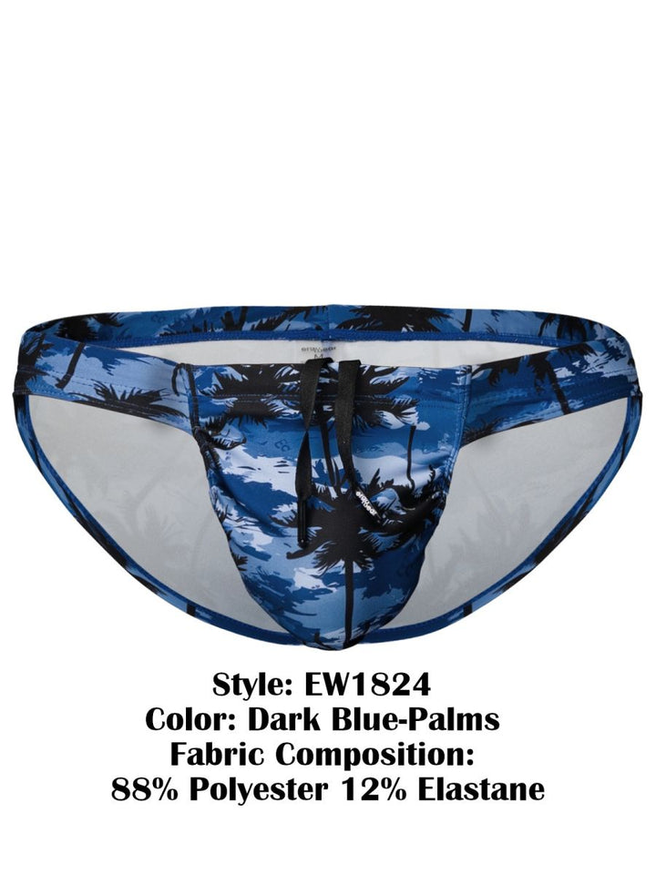 ErgoWear FEEL SW Men's Swim Brief in Dark Blue Palms – men's swimwear
