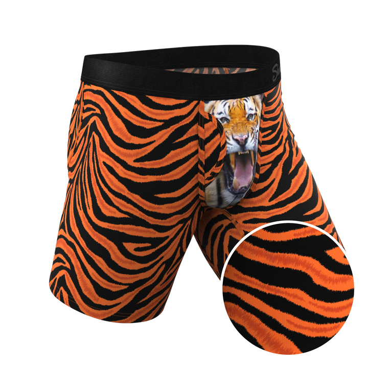 Feral Feline Tiger Print Long Leg Boxer Briefs | Ball Hammock® Pouch with Fly