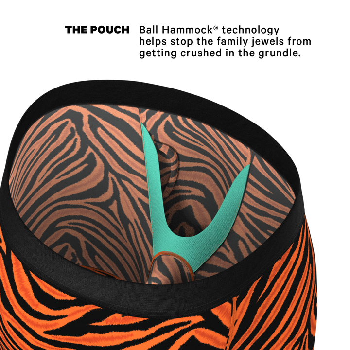 Feral Feline Tiger Print Long Leg Boxer Briefs | Ball Hammock® Pouch with Fly
