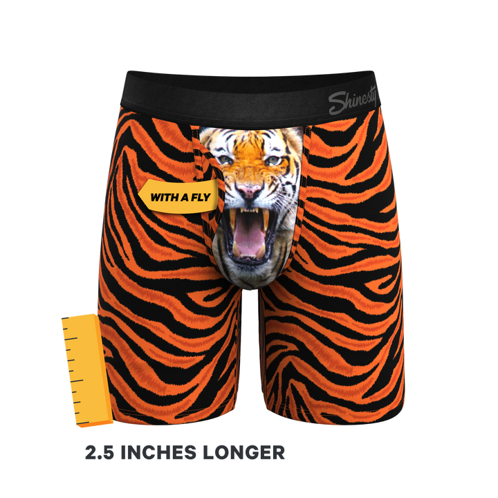 Feral Feline Tiger Print Long Leg Boxer Briefs | Ball Hammock® Pouch with Fly