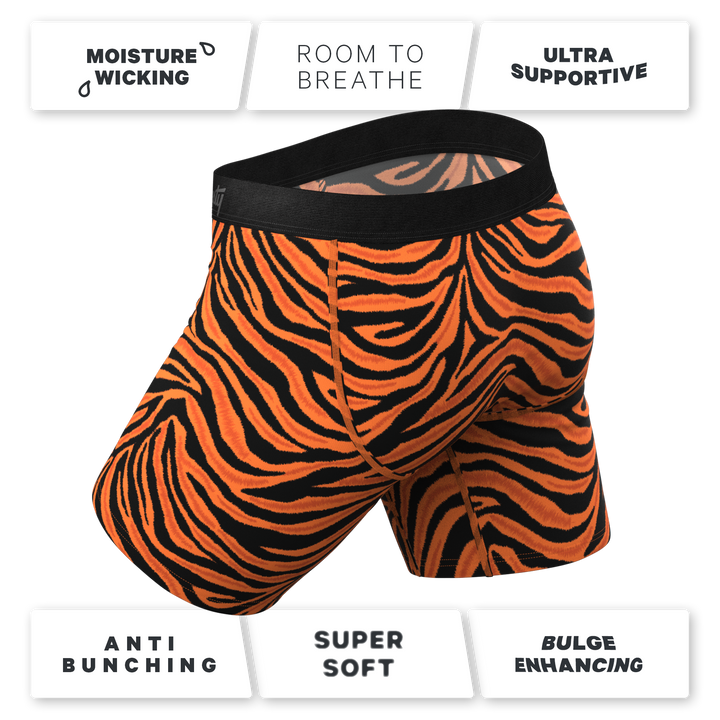 Feral Feline Tiger Print Long Leg Boxer Briefs | Ball Hammock® Pouch with Fly