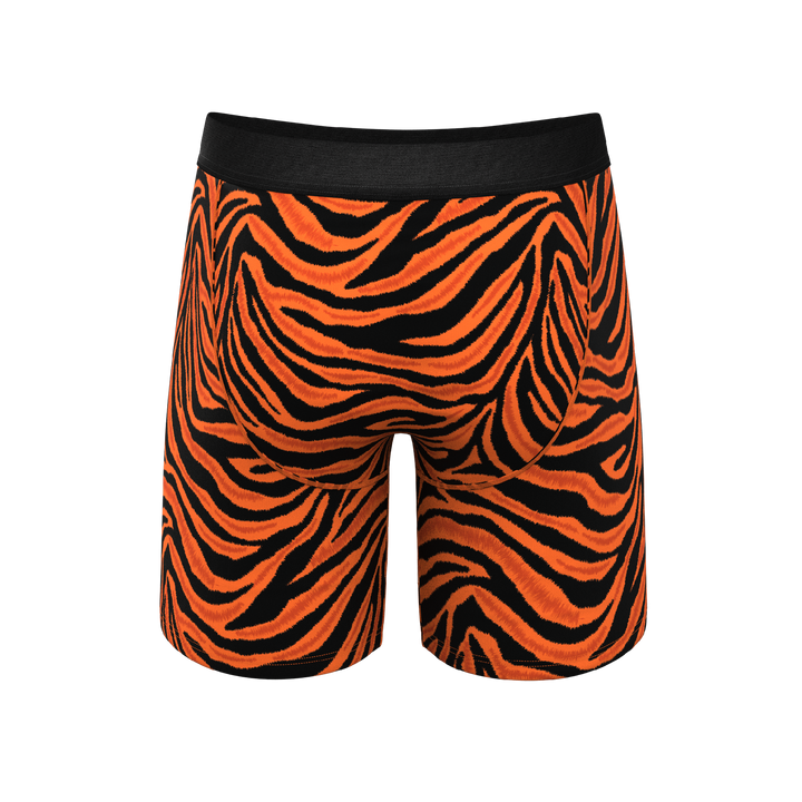Feral Feline Tiger Print Long Leg Boxer Briefs | Ball Hammock® Pouch with Fly