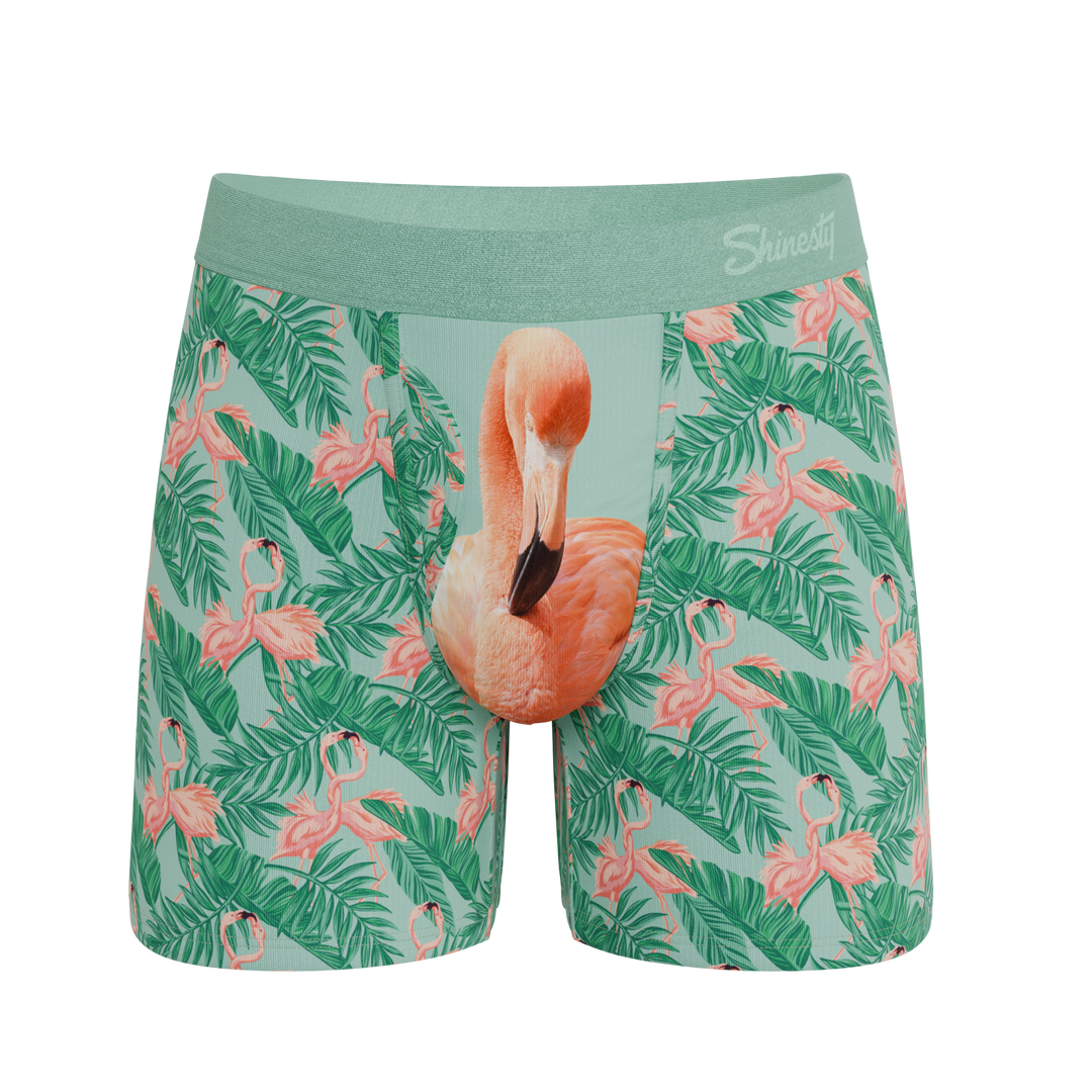 Shinesty The Flamboyance flamingo Ball Hammock underwear with fly – men's flamingo print boxer brief fly