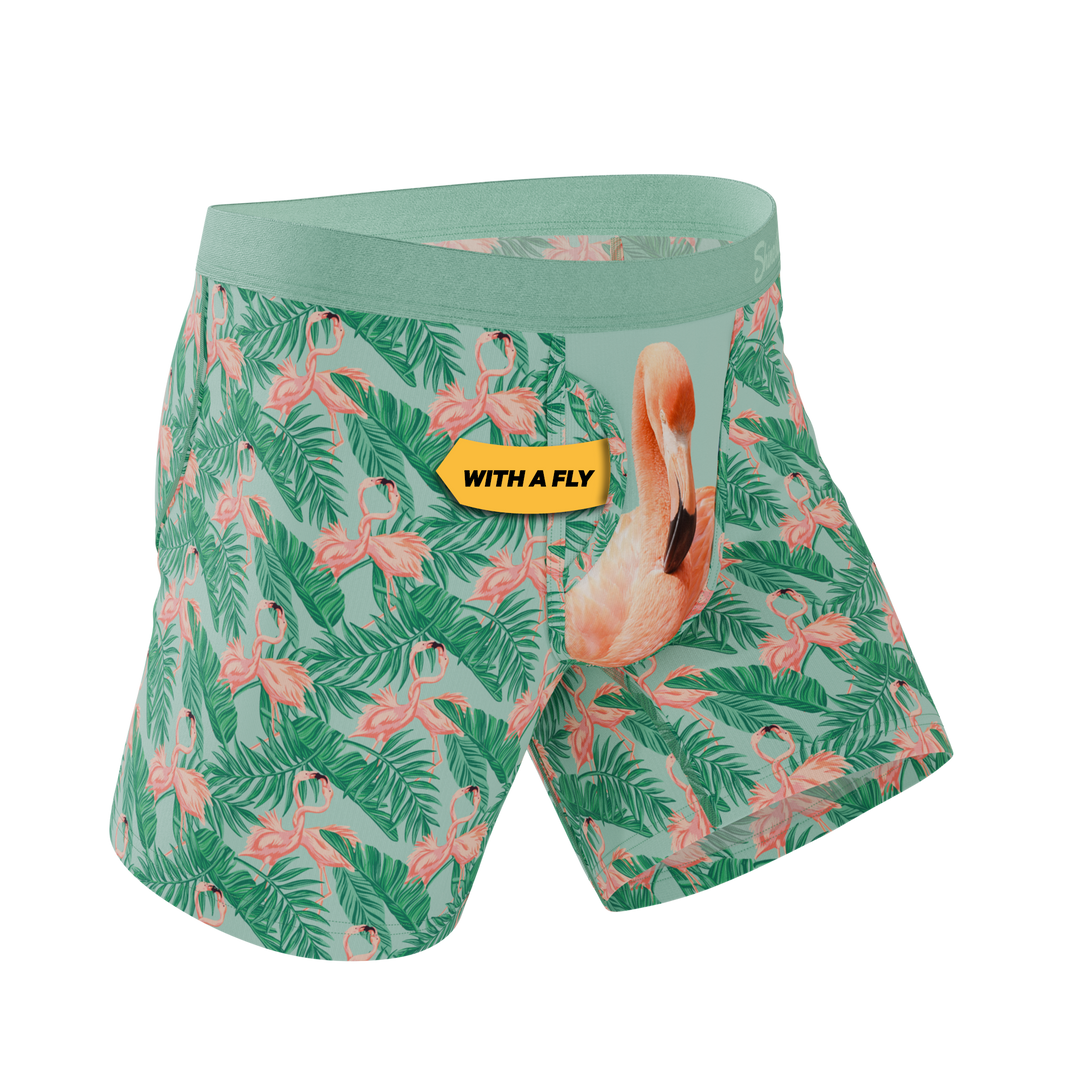 Shinesty The Flamboyance flamingo Ball Hammock underwear with fly – men's flamingo print boxer brief fly