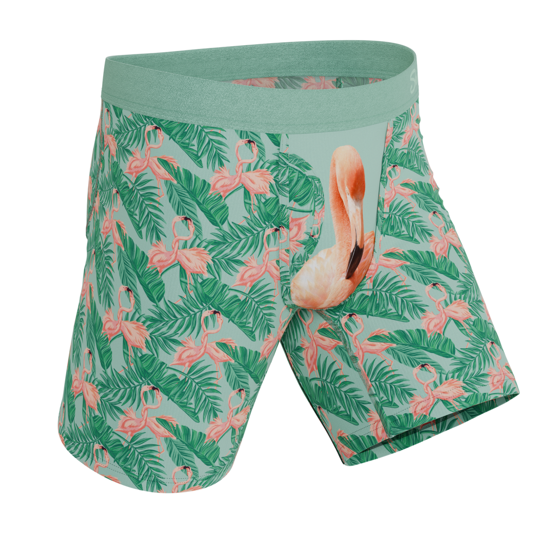 Shinesty The Flamboyance flamingo Ball Hammock long leg underwear with fly – men's flamingo long leg boxer