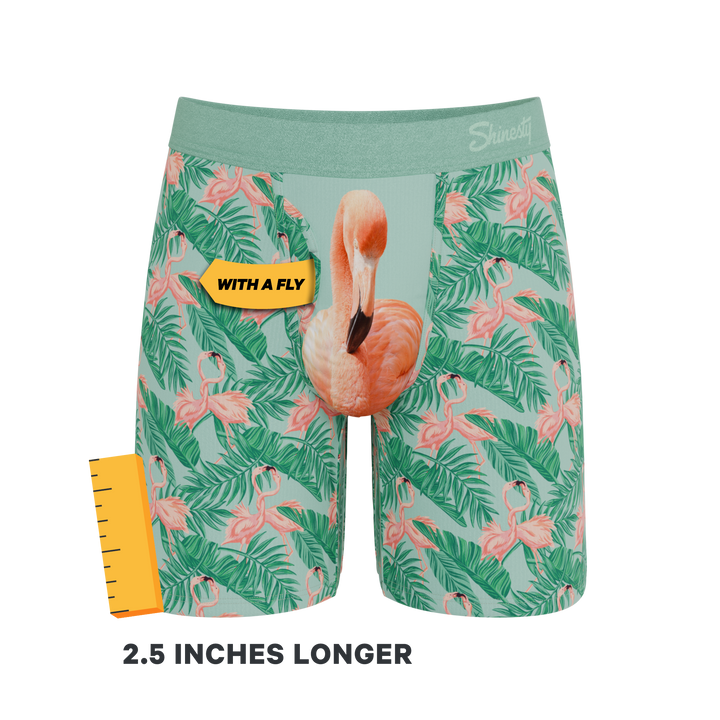 Shinesty The Flamboyance flamingo Ball Hammock long leg underwear with fly – men's flamingo long leg boxer