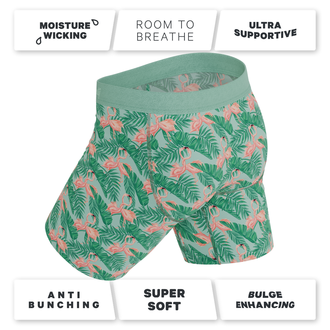 Shinesty The Flamboyance flamingo Ball Hammock long leg underwear with fly – men's flamingo long leg boxer