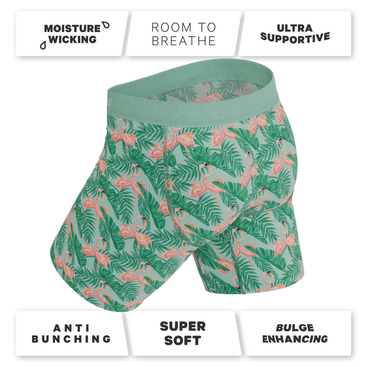 Shinesty The Flamboyance flamingo Ball Hammock long leg underwear with fly – men's flamingo long leg boxer
