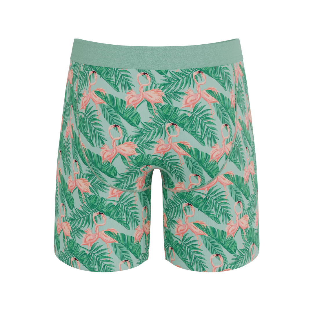 Shinesty The Flamboyance flamingo Ball Hammock long leg underwear with fly – men's flamingo long leg boxer