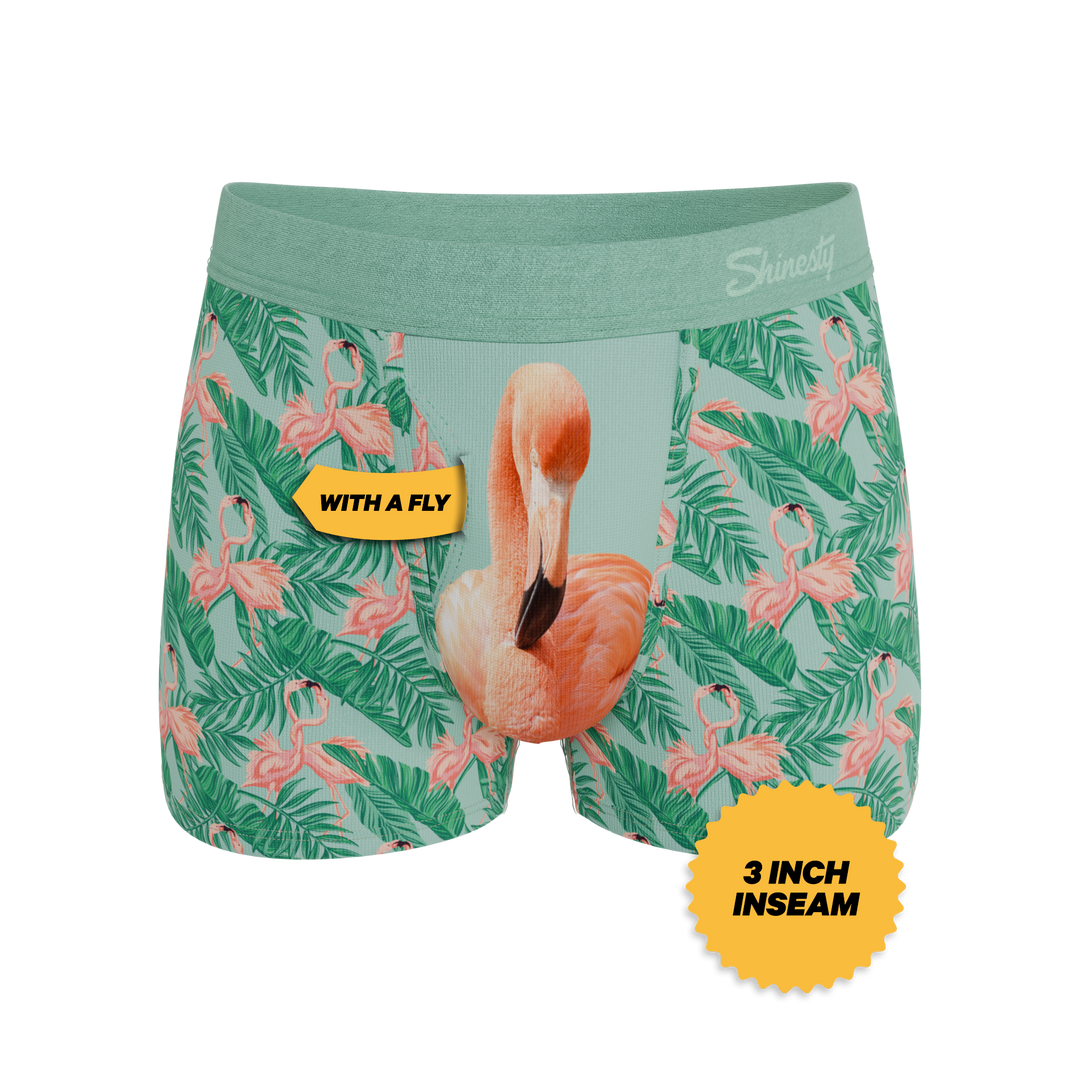 Shinesty The Flamboyance flamingo Ball Hammock pouch trunks – men's flamingo print trunk underwear