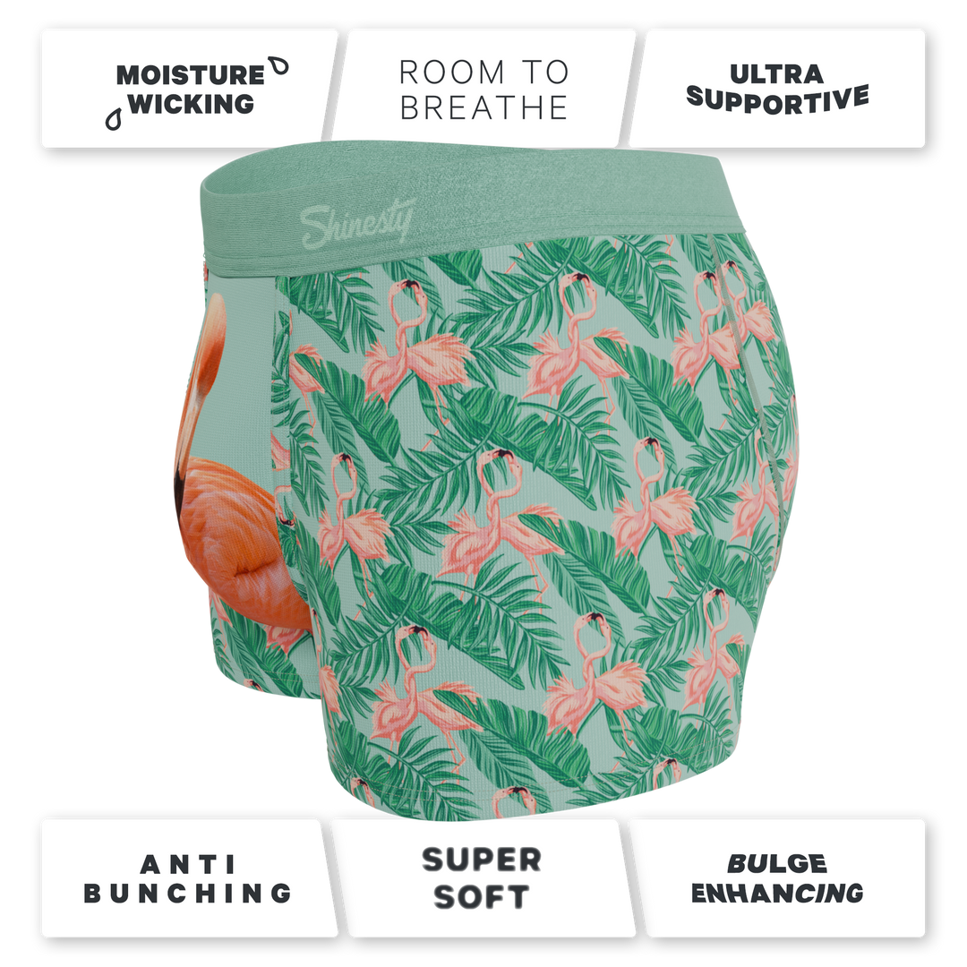 Shinesty The Flamboyance flamingo Ball Hammock pouch trunks – men's flamingo print trunk underwear