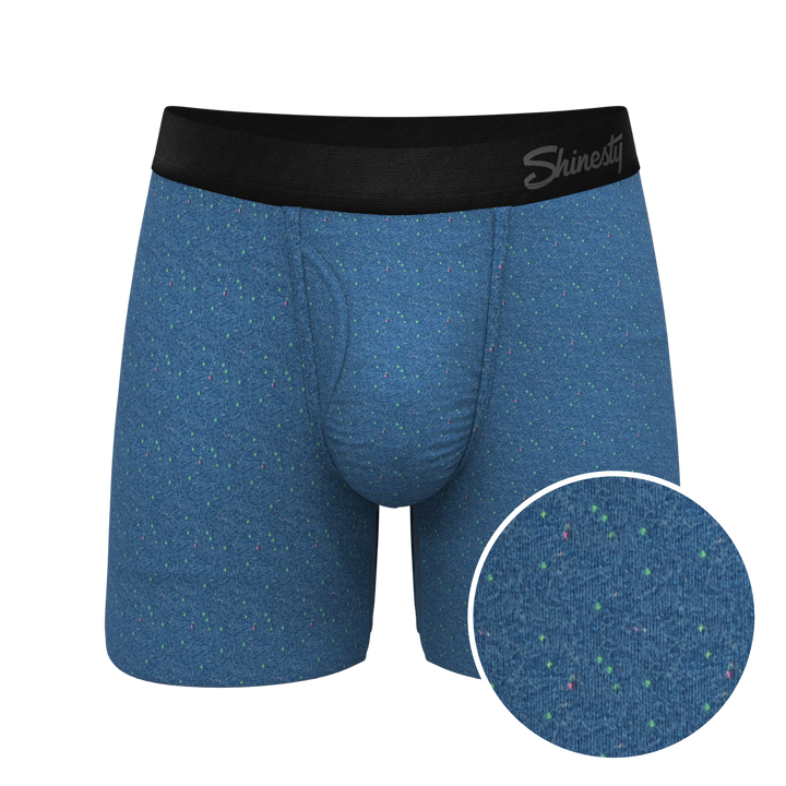 The Fleck Me: Men's Heather Blue Flecked Boxer Briefs with Ball Hammock® Pouch & Fly