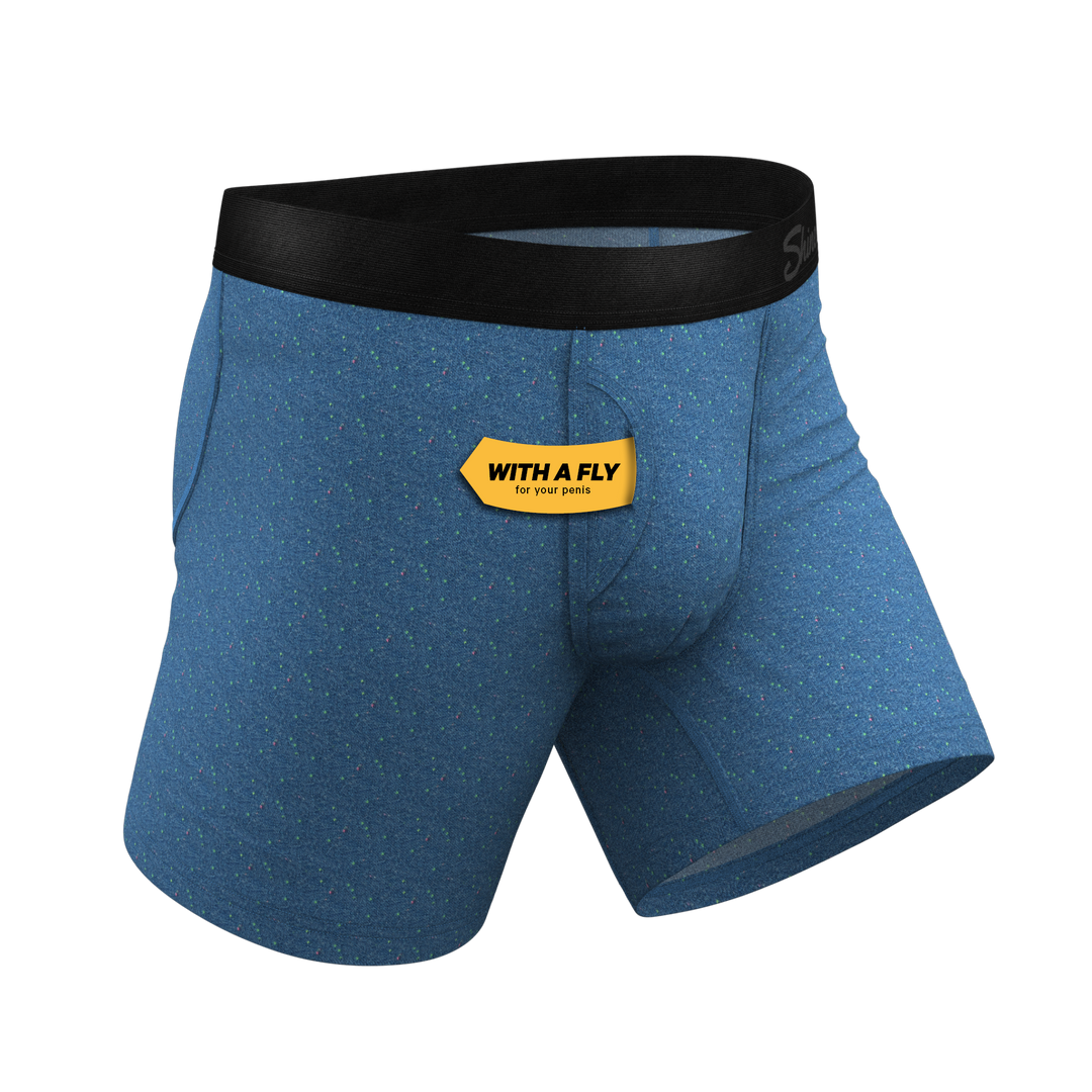 The Fleck Me: Men's Heather Blue Flecked Boxer Briefs with Ball Hammock® Pouch & Fly