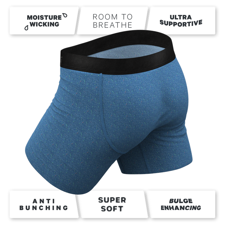 The Fleck Me: Men's Heather Blue Flecked Boxer Briefs with Ball Hammock® Pouch & Fly