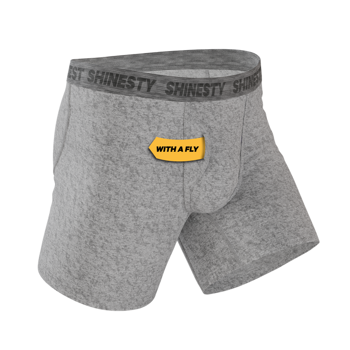 Shinesty The Flintstone heather grey black Ball Hammock underwear with fly – men's grey fly boxer brief