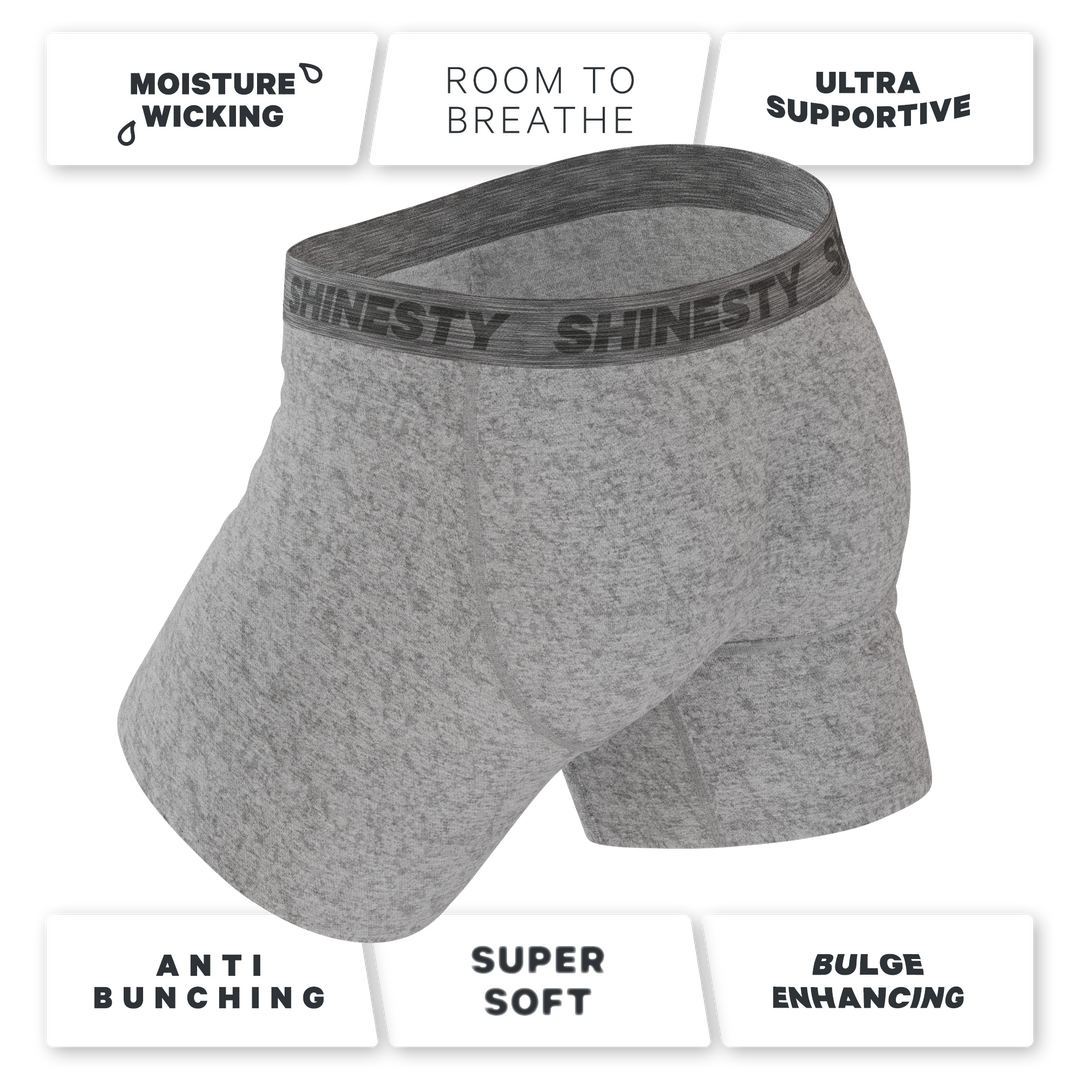 Shinesty The Flintstone heather grey black Ball Hammock underwear with fly – men's grey fly boxer brief