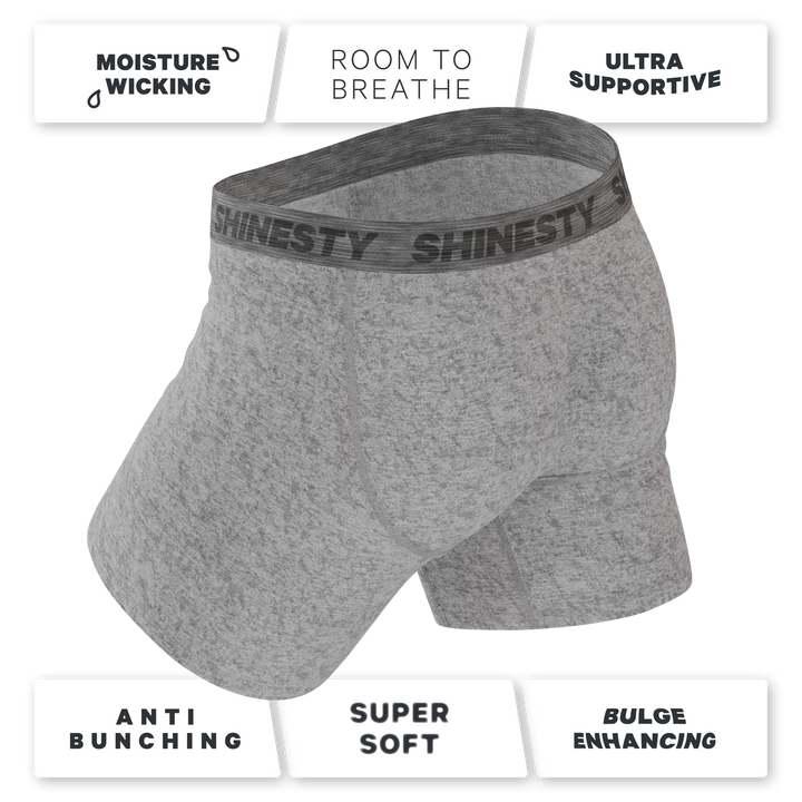 Shinesty The Flintstone heather grey black Ball Hammock underwear with fly – men's grey fly boxer brief